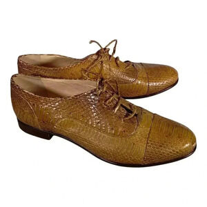 Alexandre Birman Snakeskin Lace Up Flats Shoes Tan Brown Women's 38/US 8